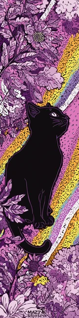 Free purple bookmark featuring a black cat in purple